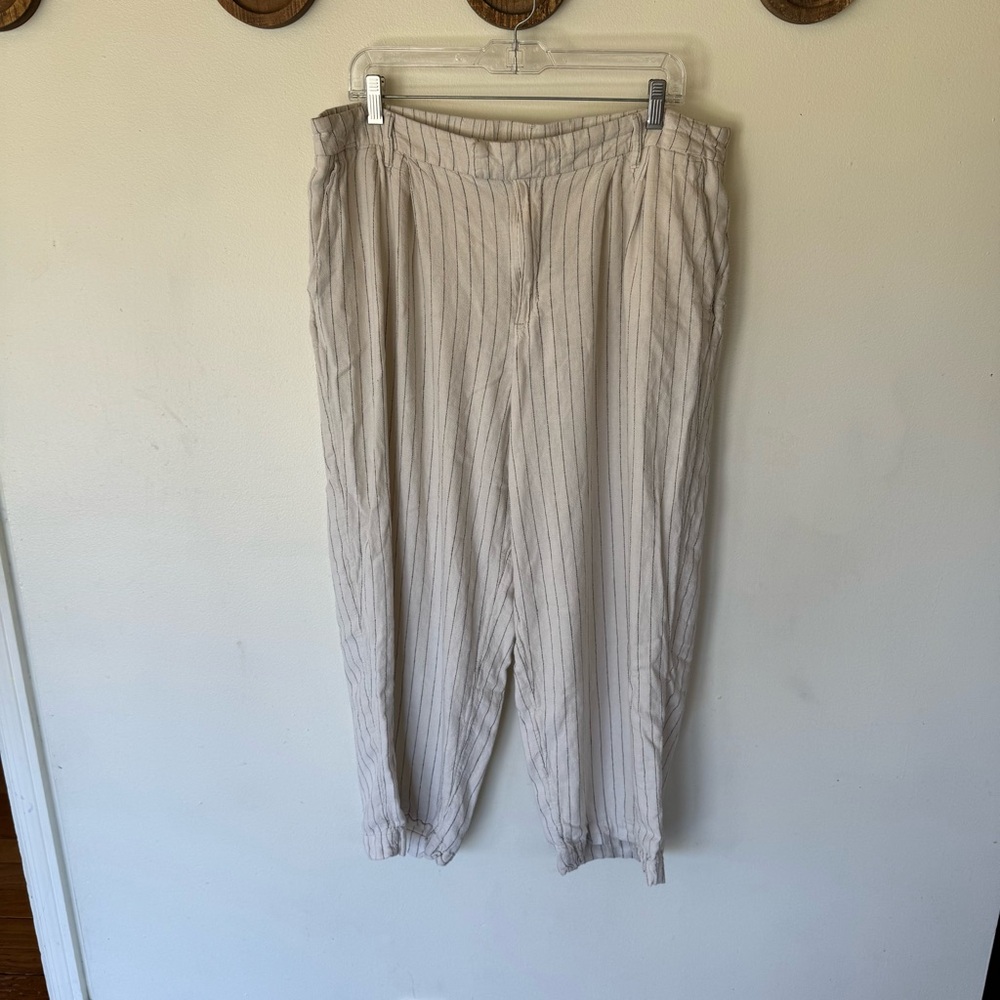 A new day cream striped linen blend pleated ankle pants size 17